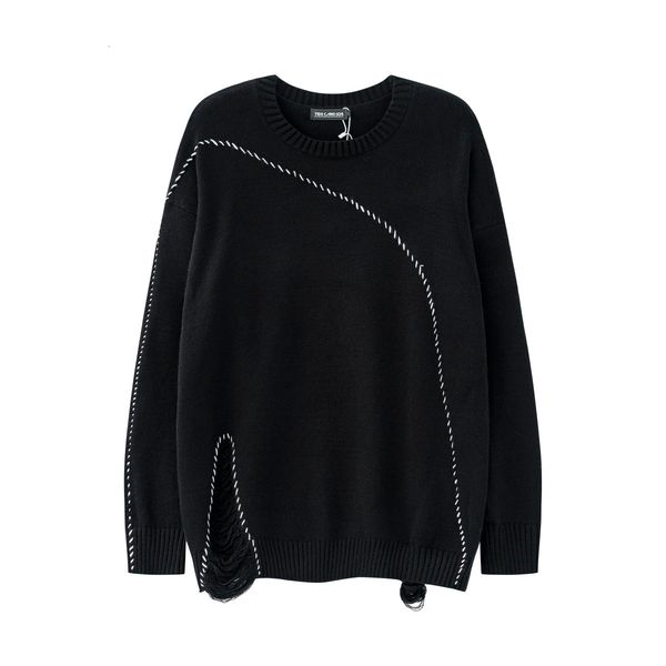 men s sweaters solid color white black thread lace up front split hole ripped sweater crew neck retro streetwear oversized loose 230814
men s sweaters solid color white black thread lace up front split hole ripped sweater crew neck retro streetwear oversized loose 230814