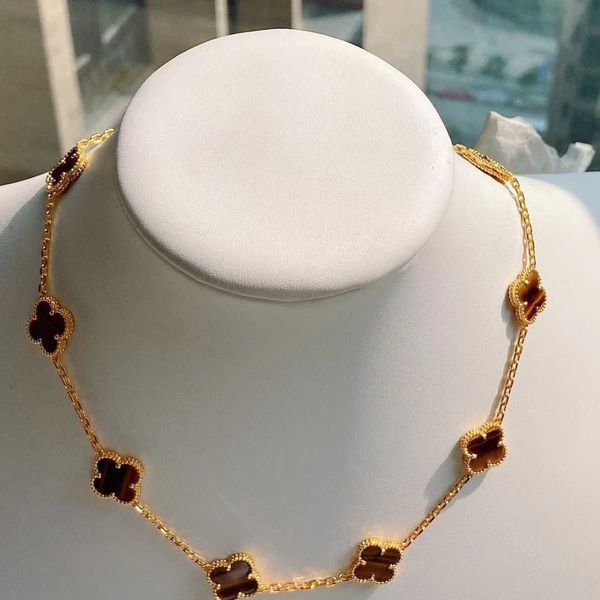 

Designer Four-leaf clover luxury top jewelry accessories women Cleef Gold Thick Plated 18K Rose Gold Tiger Eye Stone Ten Flower Necklace Double Sided Lucky Grass