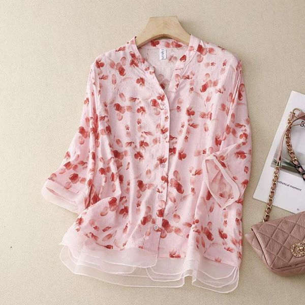 style refresh cotton and linen shirt for women art picking gauze printed temperament stitching organza, White
style refresh cotton and linen shirt for women art picking gauze printed temperament stitching organza, White