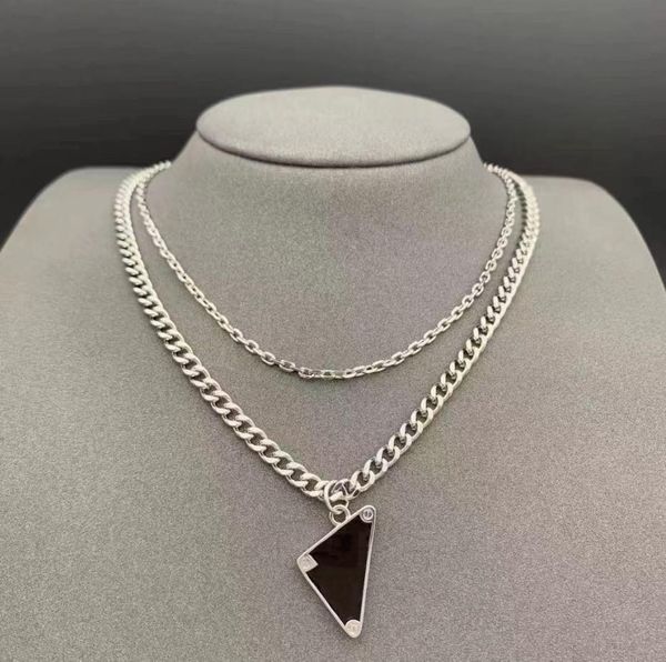 womens mens luxury designer necklace wedding party gifts black white triangle pendant double chain letter stainless steel jewelry 2925217, Silver
womens mens luxury designer necklace wedding party gifts black white triangle pendant double chain letter stainless steel jewelry 2925217, Silver
