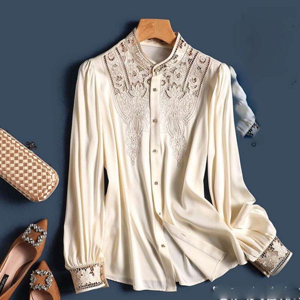 luxury and beauty style womens blouses real silk ten thousand needles hollowed out embroidery shirt long sleeves, White
luxury and beauty style womens blouses real silk ten thousand needles hollowed out embroidery shirt long sleeves, White