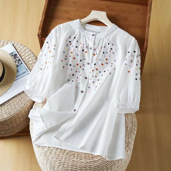 cut the blouses label mall counter retro cotton embroidered shirt womens summer thin loose casual all matching, White
cut the blouses label mall counter retro cotton embroidered shirt womens summer thin loose casual all matching, White