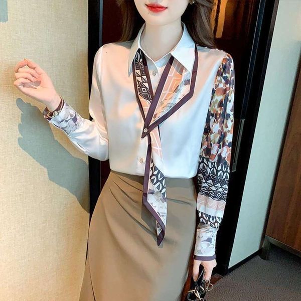 real silk shirt for women design sense niche spring and autumn streamers high end professional printed western, White
real silk shirt for women design sense niche spring and autumn streamers high end professional printed western, White