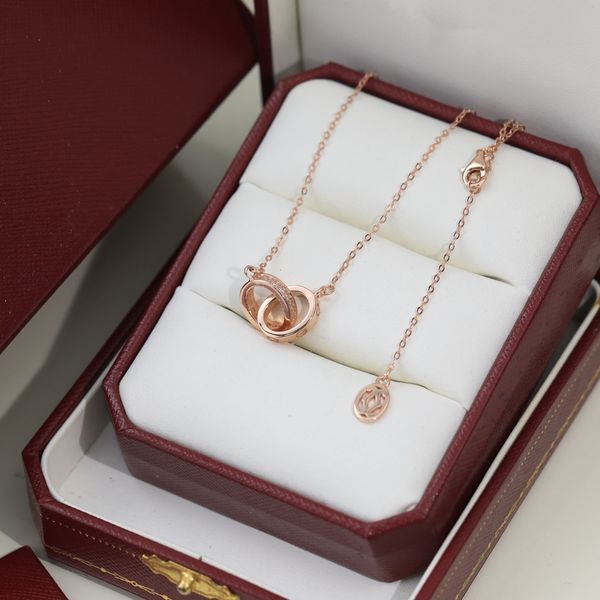 double ring necklace new women's trend light luxury and small style design sense round ring collar chain full of diamond ring interlock, Silver
double ring necklace new women's trend light luxury and small style design sense round ring collar chain full of diamond ring interlock, Silver