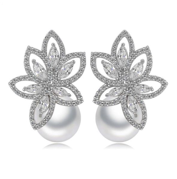 pearl flower drop earrings bling white zircon fine jewelry wedding dangle earrings for women girl gift6811634, Golden;silver
pearl flower drop earrings bling white zircon fine jewelry wedding dangle earrings for women girl gift6811634, Golden;silver