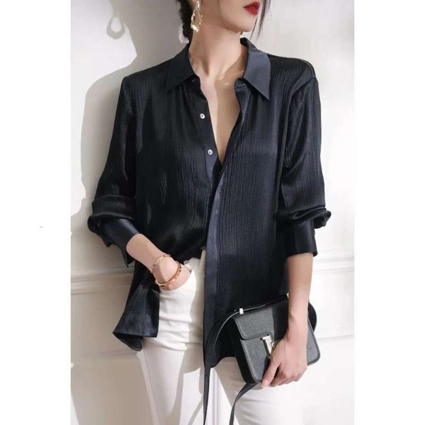 autumn acetic acid shirt womens long sleeve crepe pure color quality silk like loose copper ammine top, White
autumn acetic acid shirt womens long sleeve crepe pure color quality silk like loose copper ammine top, White