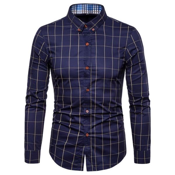 men s casual shirts men shirt plaid print long sleeve autumn button single breasted formal mid length dress up business 230814, White;black 
men s casual shirts men shirt plaid print long sleeve autumn button single breasted formal mid length dress up business 230814, White;black