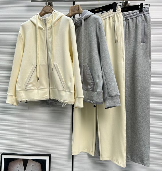 women's two piece pants european fashion brand leisure sports hoodies set, White
