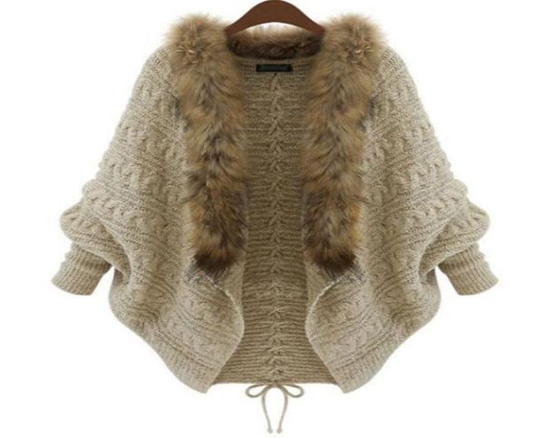winter new cardigan poncho fur collar outerwear women sweater knitted brand casual knitwear jacket 81175544196744, White;black
winter new cardigan poncho fur collar outerwear women sweater knitted brand casual knitwear jacket 81175544196744, White;black