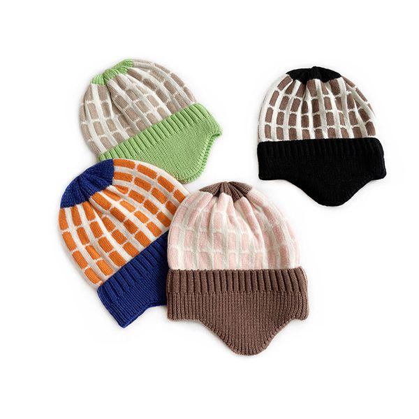 m606 new autumn winter hat for kids knitted skull caps plaid contrast color earmuffs children warm beanies boys girls woolen hats, Yellow
m606 new autumn winter hat for kids knitted skull caps plaid contrast color earmuffs children warm beanies boys girls woolen hats, Yellow