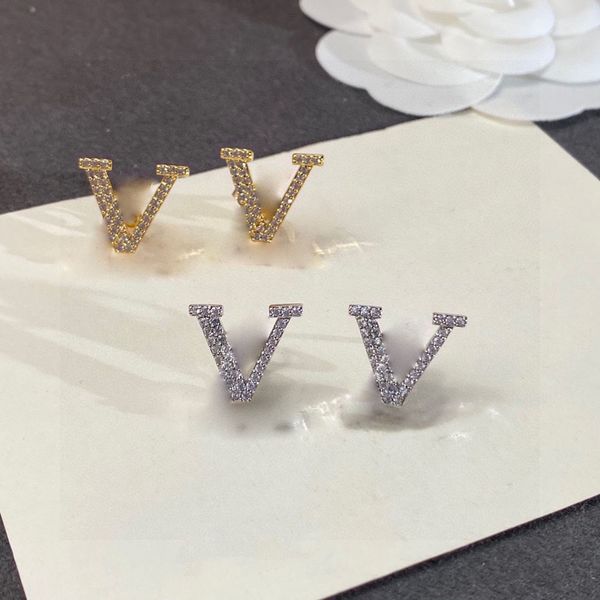 charm stud earrings designer for womens luxury 18k gold diamond jewlery letter silver earring send original package box, Golden 
charm stud earrings designer for womens luxury 18k gold diamond jewlery letter silver earring send original package box, Golden
