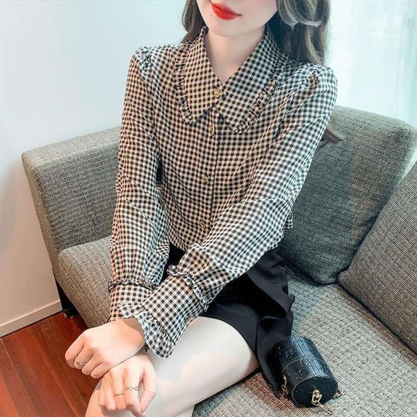plaid blouse blouses for women long sleeves with early spring french high end fashion chic, White
plaid blouse blouses for women long sleeves with early spring french high end fashion chic, White