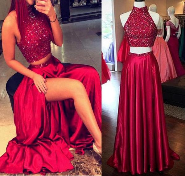 stretch satin high collar neckline two piece aline prom dresses with beading burgundy long evening dress party dress4074121, Black
stretch satin high collar neckline two piece aline prom dresses with beading burgundy long evening dress party dress4074121, Black