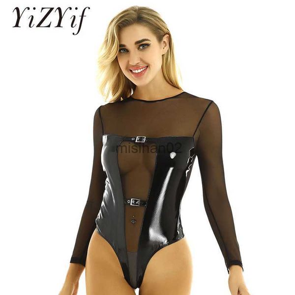 women's jumpsuits rompers womens bodysuit one-piece wetlook patent leather long sleeves see through sheer mesh splice thong leotard nig, Black;white
women's jumpsuits rompers womens bodysuit one-piece wetlook patent leather long sleeves see through sheer mesh splice thong leotard nig, Black;white