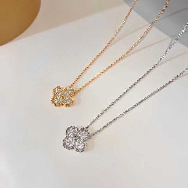 

Designer Four-leaf clover luxury top accessories for women Cleef Necklace for Women Thickened 18K Rose Gold Full Diamond Classic Versatile Pendant Gold Collar Chain