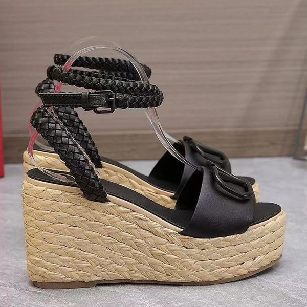 straw woven wedge platform sandals genuine leather ankle strapmetal buckle decoration women's thick soled shoes luxury designer flat sh, Black
straw woven wedge platform sandals genuine leather ankle strapmetal buckle decoration women's thick soled shoes luxury designer flat sh, Black