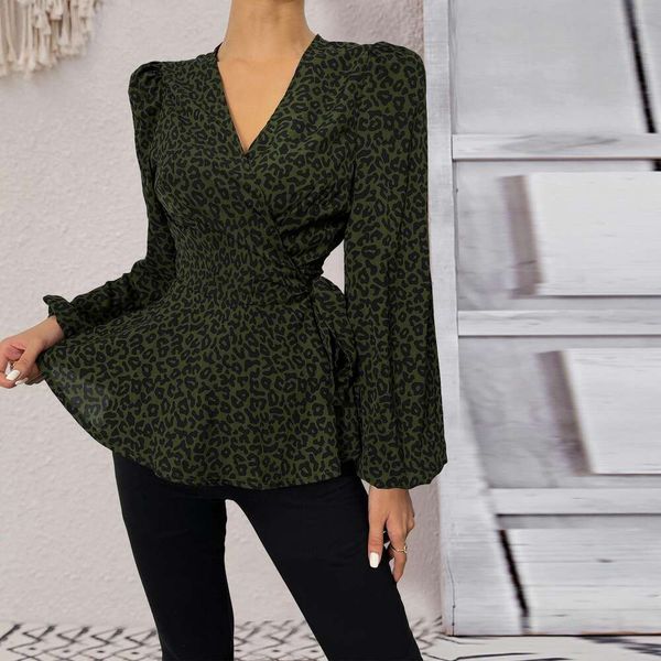 development of temperament leopard print shirt womens deep v waist slimming french retro clothes, White
development of temperament leopard print shirt womens deep v waist slimming french retro clothes, White