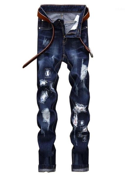 original brand mens jeans fashion designer distressed ripped jeans men straight fit denim trousers embroidery16272770, Blue
original brand mens jeans fashion designer distressed ripped jeans men straight fit denim trousers embroidery16272770, Blue