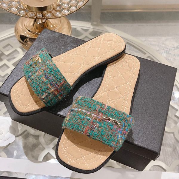lambskin tweed womens slippers designer quilted texture slides slip on sandals classic green pink black mules outdoor leisure shoe with dust
lambskin tweed womens slippers designer quilted texture slides slip on sandals classic green pink black mules outdoor leisure shoe with dust