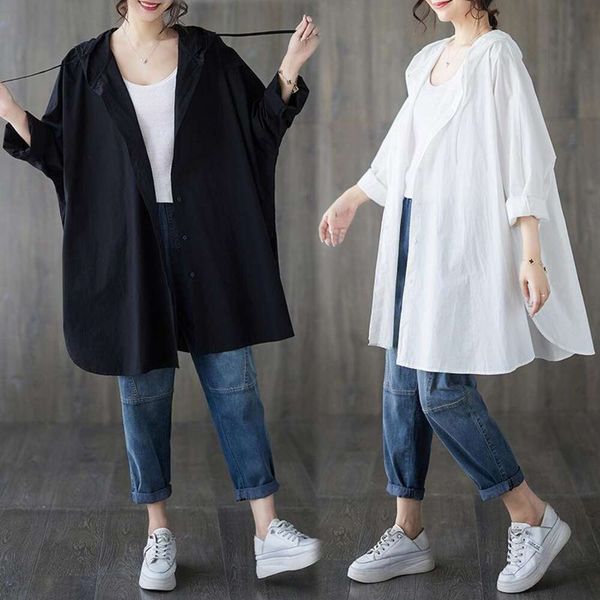 summer artsy mid length hooded shirt for women air conditioning large size long sleeved, White
summer artsy mid length hooded shirt for women air conditioning large size long sleeved, White