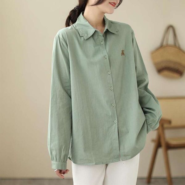 art and pure color casual long sleeve shishirt ladies spring embroidered loose shirt, White
art and pure color casual long sleeve shishirt ladies spring embroidered loose shirt, White