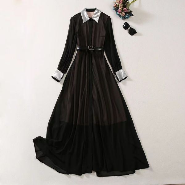 european and american women's clothing 2023 autumn new lapel sequin long sleeve black fashion pleated dress with belt xxl, Black;gray
european and american women's clothing 2023 autumn new lapel sequin long sleeve black fashion pleated dress with belt xxl, Black;gray