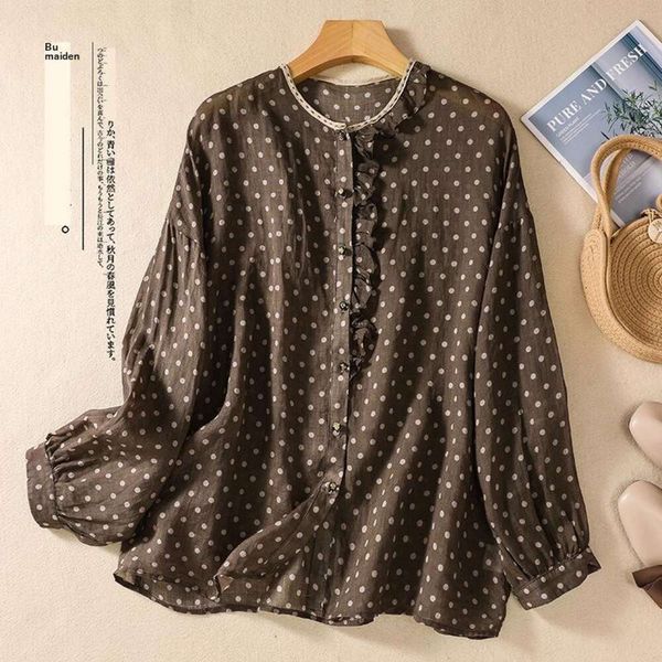 title early autumn artsy womens blouses retro cotton and linen long sleeved polka dot printed fashionable slimming, White
title early autumn artsy womens blouses retro cotton and linen long sleeved polka dot printed fashionable slimming, White