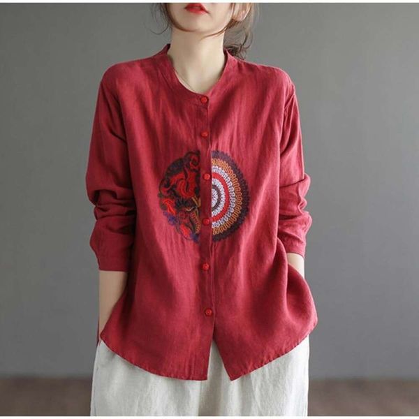 official picture shirt art retro ethnic style cotton and linen embroidered womens autumn loose long sleeved, White
official picture shirt art retro ethnic style cotton and linen embroidered womens autumn loose long sleeved, White