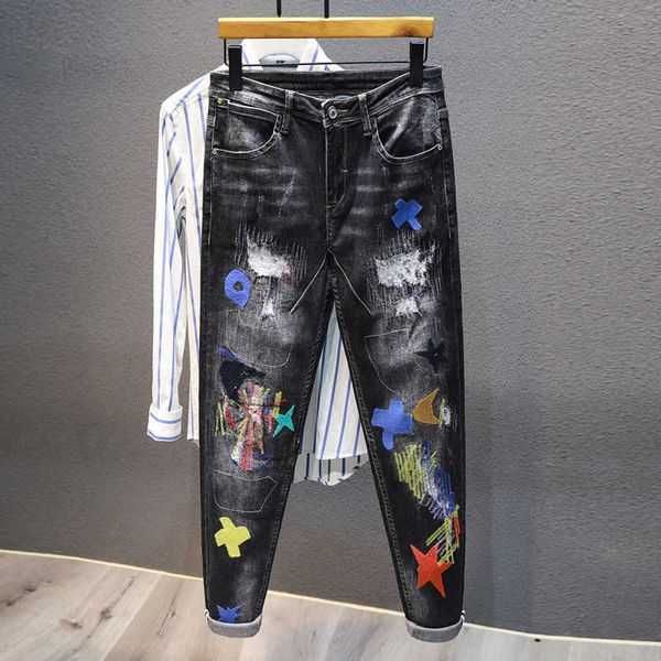 korean style fashion men jeans embroidery patch designer ripped stretch pencil pants streetwear elastic hip hop 2107166wap, Blue
korean style fashion men jeans embroidery patch designer ripped stretch pencil pants streetwear elastic hip hop 2107166wap, Blue