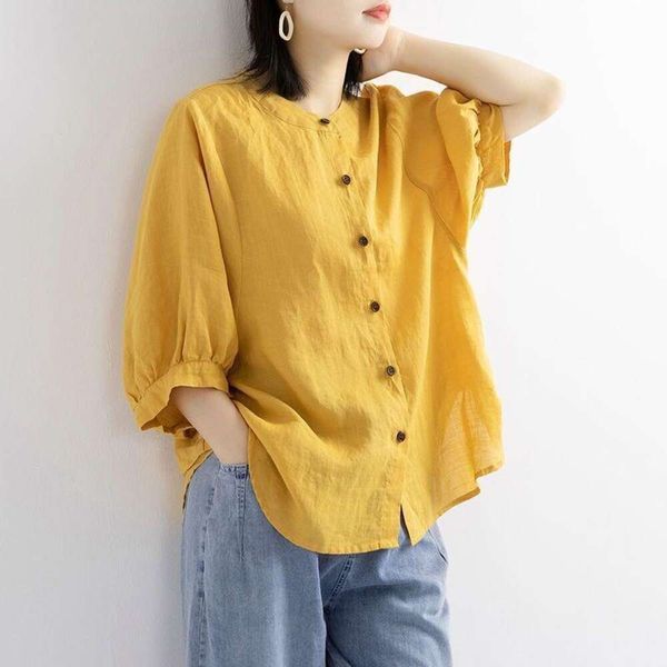title cotton and linen shirt for women lantern sleeves retro art large size loose mid sleeved, White
title cotton and linen shirt for women lantern sleeves retro art large size loose mid sleeved, White