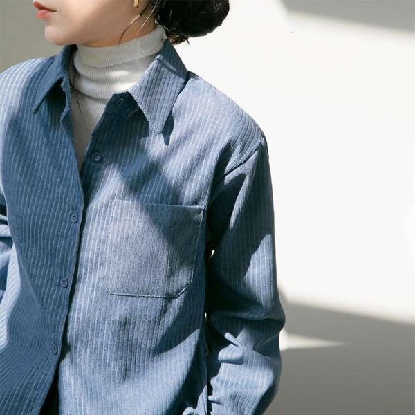 blue corduroy shirt for women in autumn and winter striped design niche french base top, White
blue corduroy shirt for women in autumn and winter striped design niche french base top, White