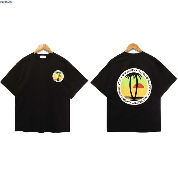 low9 men's t-shirts 2023 summer new rhude sunset coconut tree print short sleeve batch, White;black
low9 men's t-shirts 2023 summer new rhude sunset coconut tree print short sleeve batch, White;black