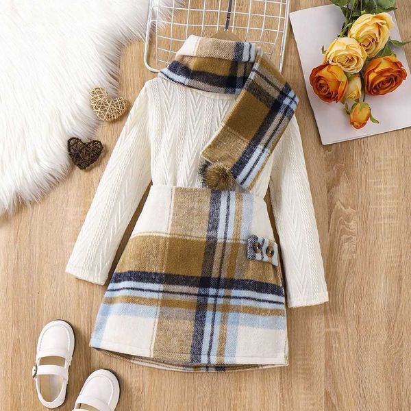 autumn and winter children's clothing british style cotton pit strip knitted long-sleeved + plaid skirt scarf girls suit, White
autumn and winter children's clothing british style cotton pit strip knitted long-sleeved + plaid skirt scarf girls suit, White