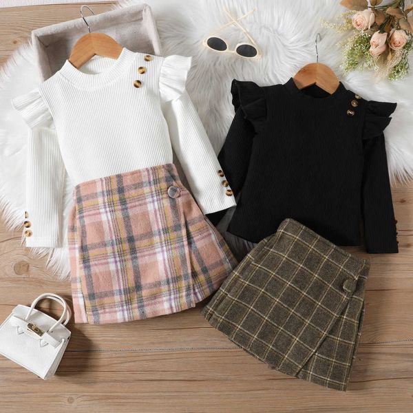 2-8year girls autumn and winter suit solid color pit strip flying sleeve long-sleeved irregular plaid skirt 2-pieces sets, White
2-8year girls autumn and winter suit solid color pit strip flying sleeve long-sleeved irregular plaid skirt 2-pieces sets, White