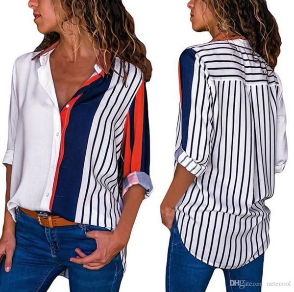 women blouses color block striped shirt elegant office lady blouse casual long sleeve button shirt chemise4122095, White
women blouses color block striped shirt elegant office lady blouse casual long sleeve button shirt chemise4122095, White