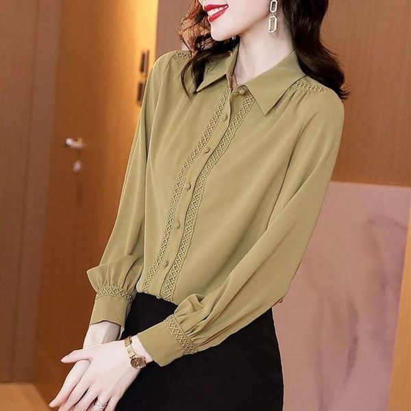 long sleeve chiffon shirt for women spring and autumn fashion base ladies temperament top, White
long sleeve chiffon shirt for women spring and autumn fashion base ladies temperament top, White