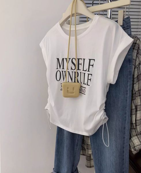 designer t-shirt retro khaki small flying sleeves drawstring short-sleeved t-shirt women's summer shoulder design sense niche compassio, White
designer t-shirt retro khaki small flying sleeves drawstring short-sleeved t-shirt women's summer shoulder design sense niche compassio, White