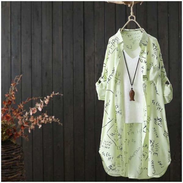 letter printed medium long sleeved shirt for women spring and summer casual korean loose cardigan, White
letter printed medium long sleeved shirt for women spring and summer casual korean loose cardigan, White