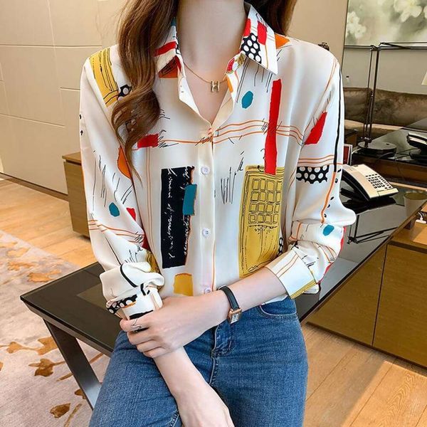 early autumn long sleeved womens blouses hong kong style printed chiffon shirt for women with a sense of niche, White
early autumn long sleeved womens blouses hong kong style printed chiffon shirt for women with a sense of niche, White