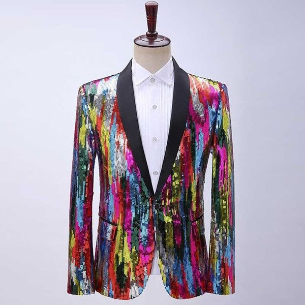 men s suits blazers shiny rainbow sequin shawl collar suit jacket men bling glitter nightclub prom blazer male stage clothes for singers 2xl, White;black
men s suits blazers shiny rainbow sequin shawl collar suit jacket men bling glitter nightclub prom blazer male stage clothes for singers 2xl, White;black