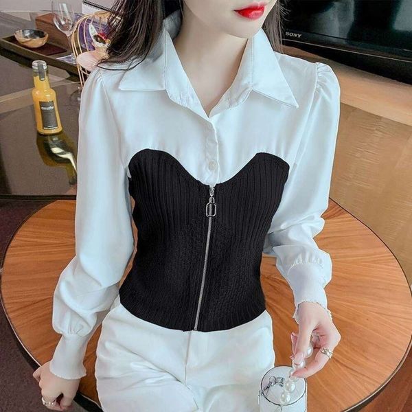long sleeved shirt for women spring and autumn style fake two beautiful western small shirts short unique, White
long sleeved shirt for women spring and autumn style fake two beautiful western small shirts short unique, White