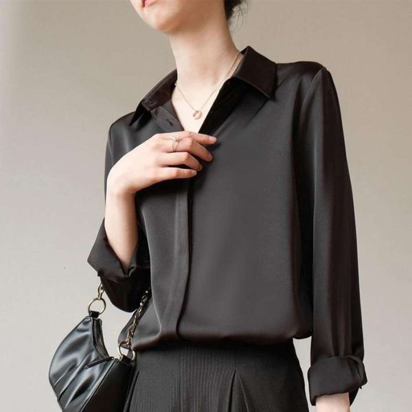 black blouse womens shirt long sleeves spring and autumn style light mature professional all matching drooping, White
black blouse womens shirt long sleeves spring and autumn style light mature professional all matching drooping, White