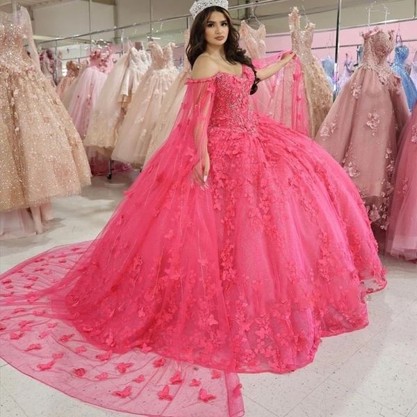 pink butterfly quinceanera dresses with cape lace applique sweet 16 dress mexican prom gowns 2023 vestidos de xv anos, Blue;red
pink butterfly quinceanera dresses with cape lace applique sweet 16 dress mexican prom gowns 2023 vestidos de xv anos, Blue;red