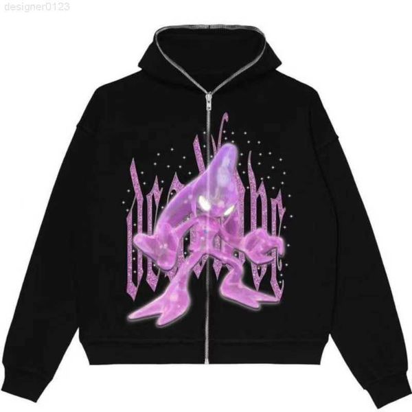 cartoon pattern printed hoodie women personality trend high street casual hip-hop metal zipper jacket loose all-match sweatshirt, Black 
cartoon pattern printed hoodie women personality trend high street casual hip-hop metal zipper jacket loose all-match sweatshirt, Black