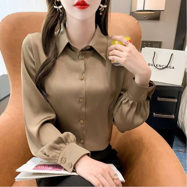 spring and autumn womens satin long sleeved shirt hong kong style retro high end texture sense niche, White
spring and autumn womens satin long sleeved shirt hong kong style retro high end texture sense niche, White