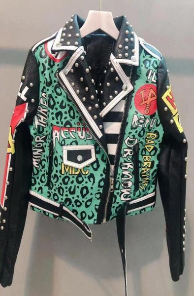 leather jacket women graffiti colorful print rivet biker jackets and coats punk streetwear ladies short jacekt outerwear clothes w9004181, Black 
leather jacket women graffiti colorful print rivet biker jackets and coats punk streetwear ladies short jacekt outerwear clothes w9004181, Black