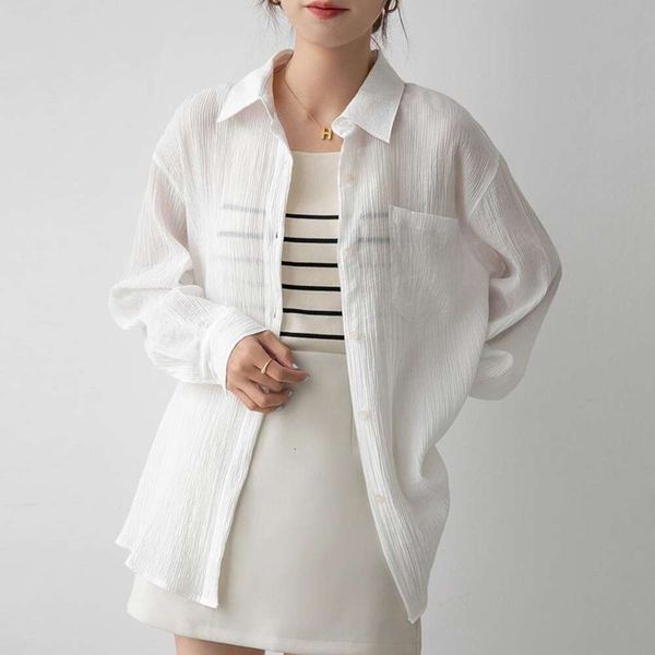 green sunscreen shirt for women summer korean style simple casual long sleeve top, White
green sunscreen shirt for women summer korean style simple casual long sleeve top, White