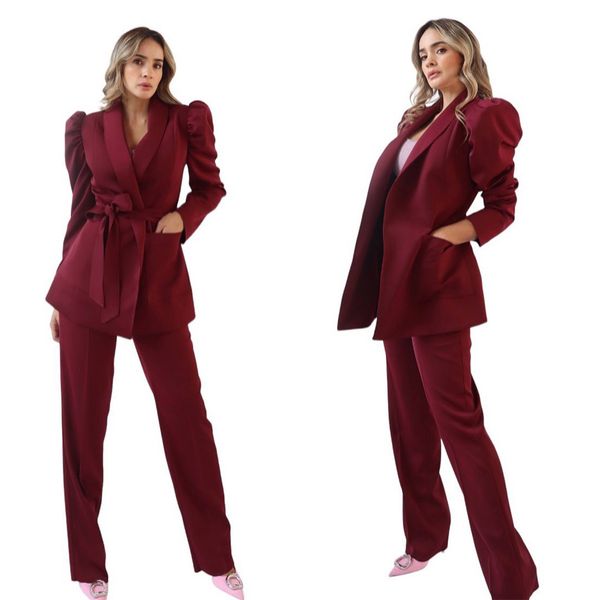 burgundy women pants suits slim fit puffy long sleeve blazer sets 2 pieces custom made for wedding wear, Black;red
burgundy women pants suits slim fit puffy long sleeve blazer sets 2 pieces custom made for wedding wear, Black;red