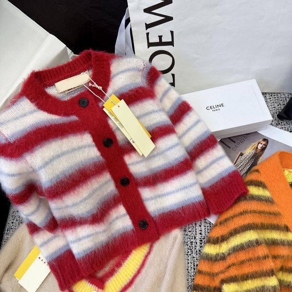 women's sweater european fashion brand mohair striped 3/4 sleeve knitted cardigan, White;black
women's sweater european fashion brand mohair striped 3/4 sleeve knitted cardigan, White;black