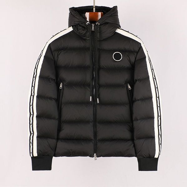 sleeve stripe rivet mens down jacket chest flocking badge puffer jacket winter hooded warm coat size 11-5, Black
sleeve stripe rivet mens down jacket chest flocking badge puffer jacket winter hooded warm coat size 11-5, Black